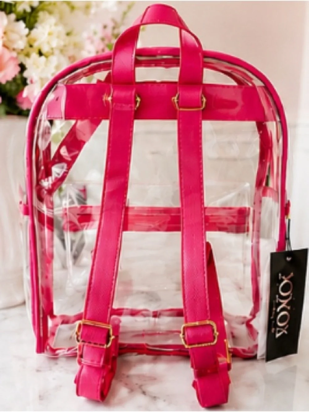 XOXO 2PC Clear Hot Pink Backpack with Matching Wallet